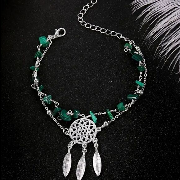 Hollow Dreamcatcher Irregular Green Turquoise AnkletSummer Beach Foot chain - Picture 8 of 9